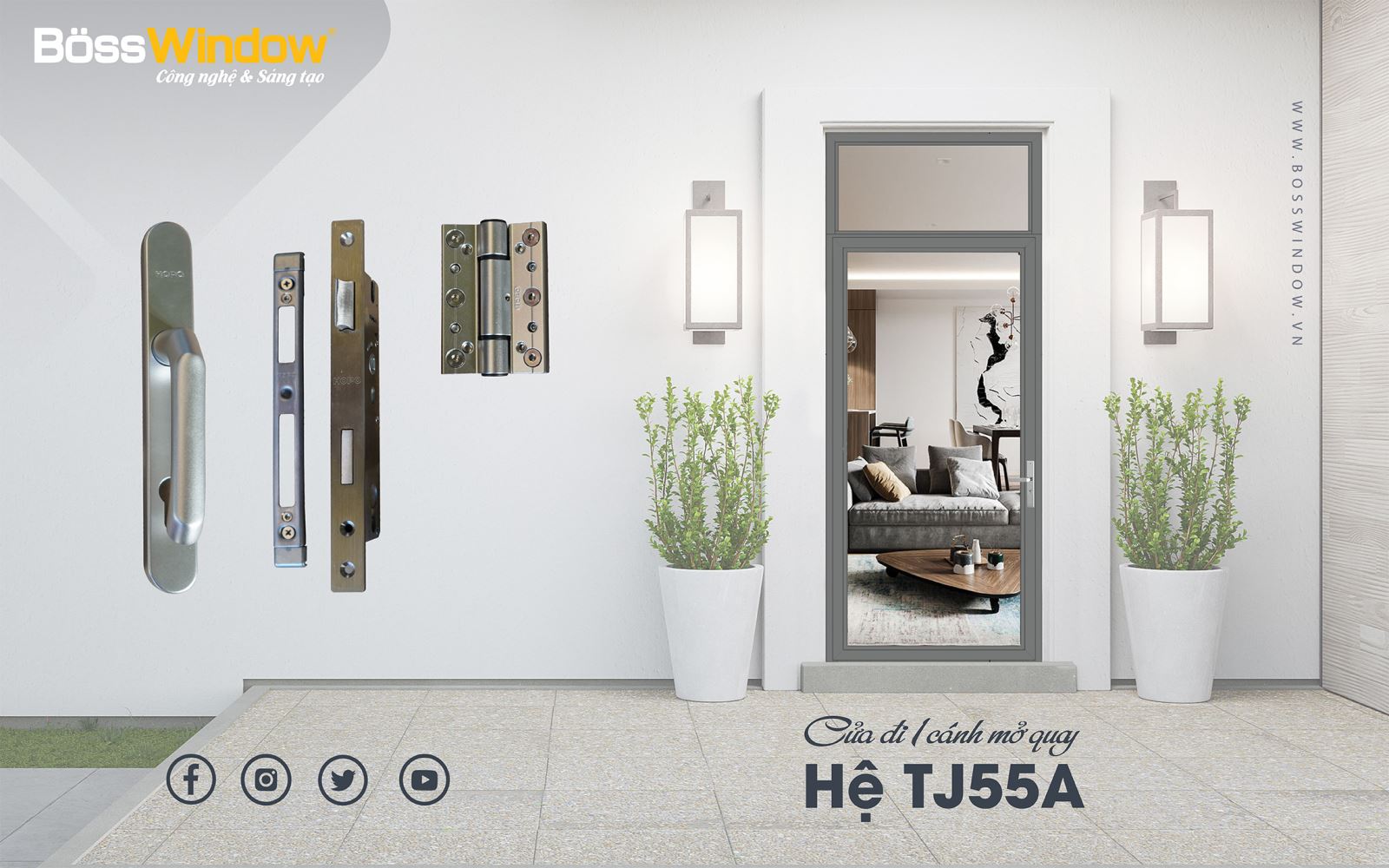 Cửa đi 1 cánh bản lớn Nhôm BossWindow