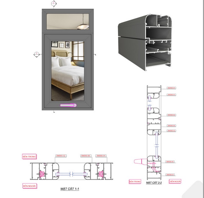 Thông số kỹ thuật cửa sổ mở hất 1 cánh BossWindow