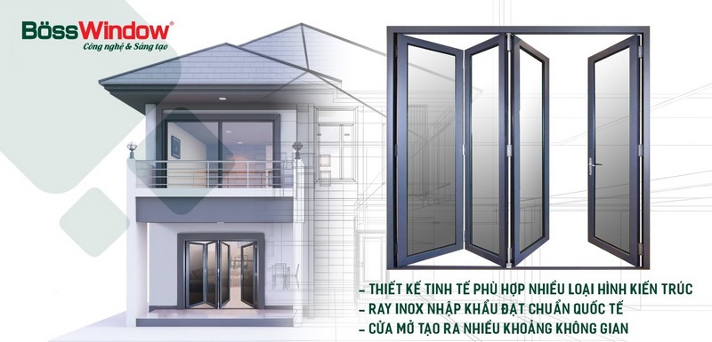mẫu cửa đi mở xếp trượt gấp 4 cánh BossWindow