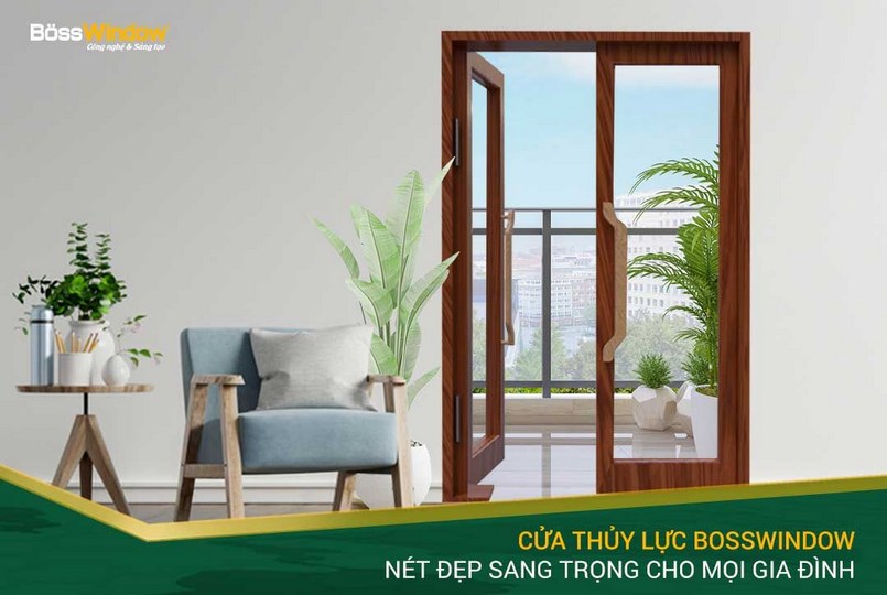 Mẫu cửa nhôm hệ vân gỗ 2 cánh mở quay