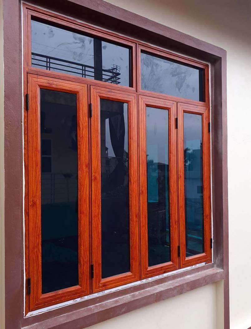 Mẫu cửa sổ nhôm giả gỗ đẹp 4 cánh