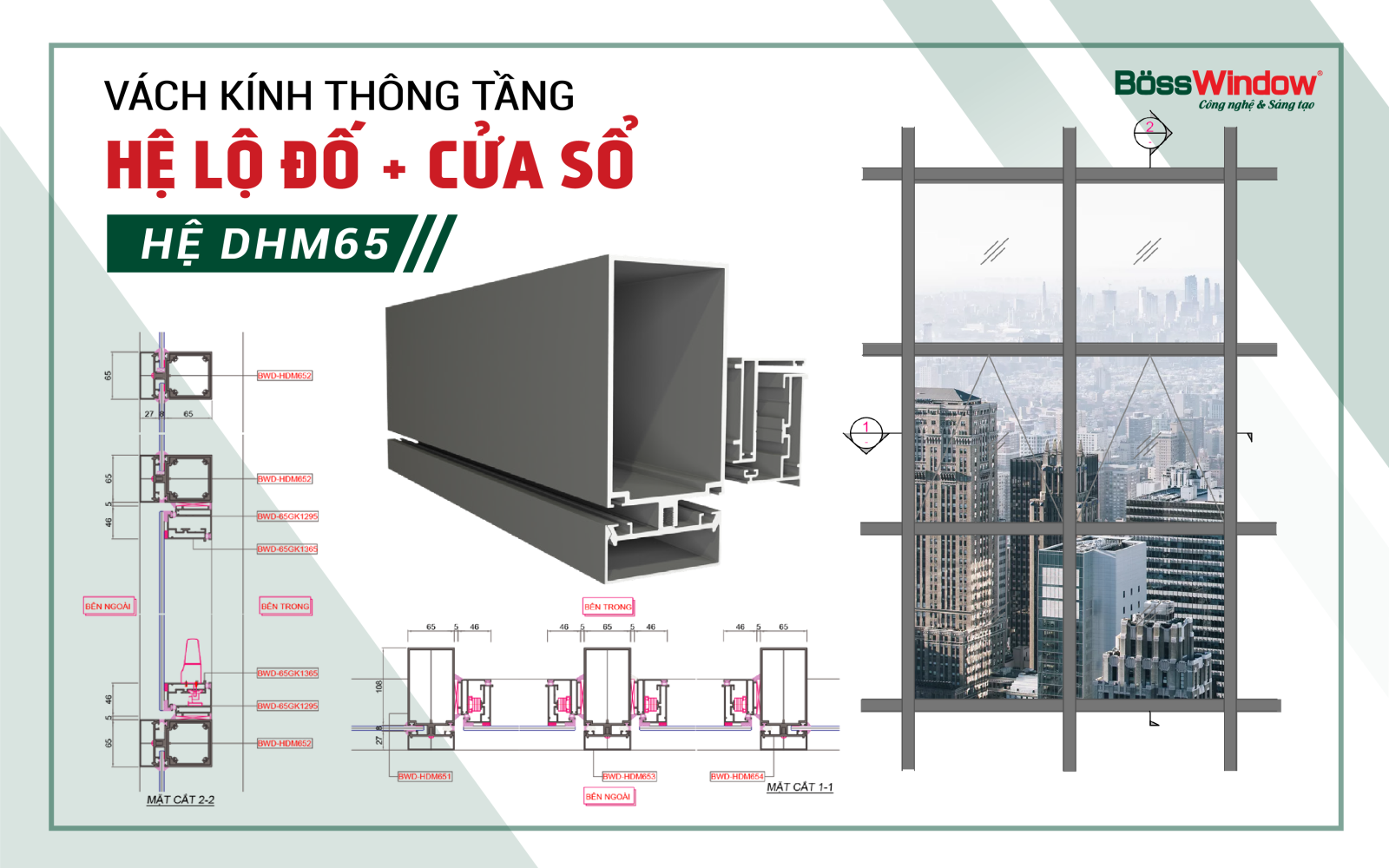 Vách kính thông tầng hệ HDM65