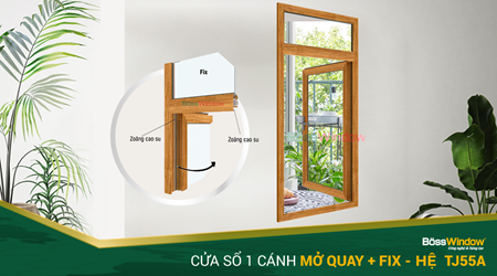 Cửa sổ 1 cánh mở quay + fix - Hệ TJ55A