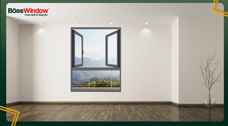 Cửa sổ 2 cánh mở quay + vách - Hệ Xingfa X55